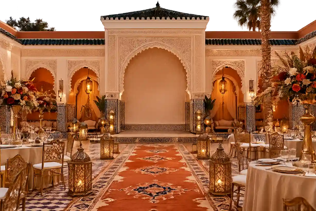 Wedding celebration in Morocco with elegant venue ambience