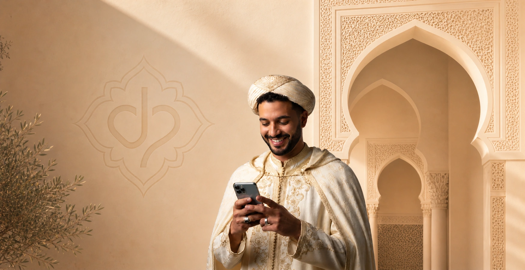 Moroccan wedding professional using a smartphone